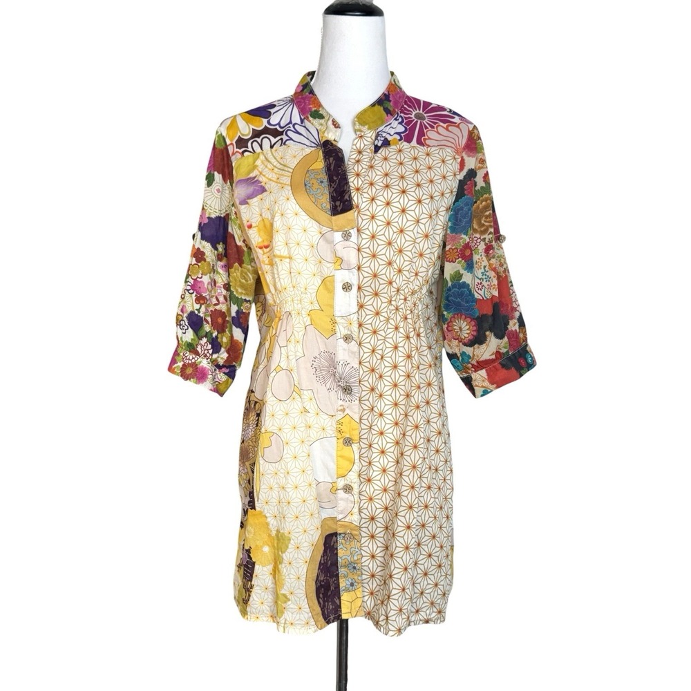 Desigual Tunic Top Shirt Women 42 Japanese Floral Patchwork Art To Wear Eclectic